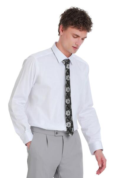 Beyaz Klasik Fit Pamuklu Slim Yaka Uzun Kollu Saten Gömlek - 4