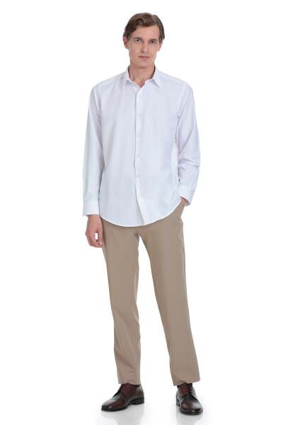 Beyaz Klasik Fit Slim Yaka Pamuklu Uzun Kollu Gömlek - 2