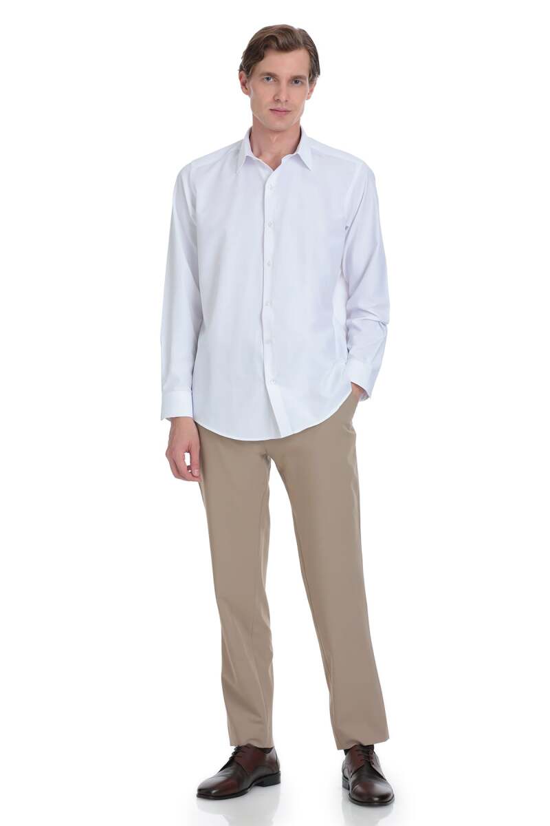 Beyaz Klasik Fit Slim Yaka Pamuklu Uzun Kollu Gömlek - Hatemoğlu (1)