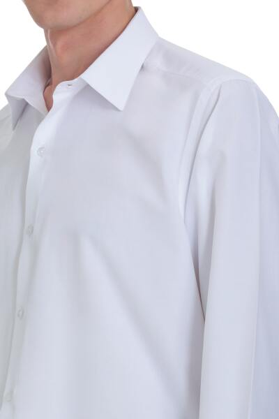 Beyaz Klasik Fit Slim Yaka Pamuklu Uzun Kollu Gömlek - 6