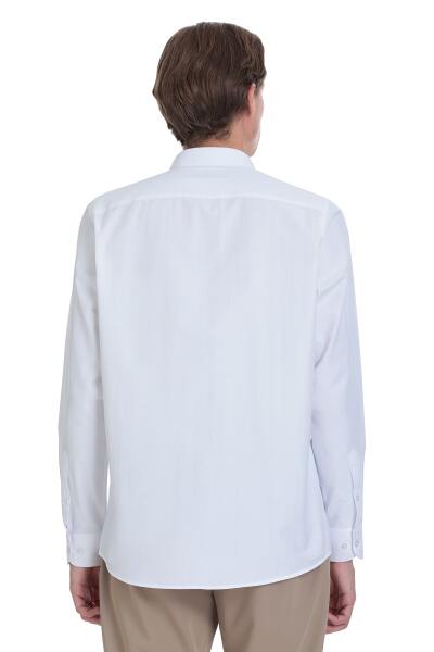 Beyaz Klasik Fit Slim Yaka Pamuklu Uzun Kollu Gömlek - 7