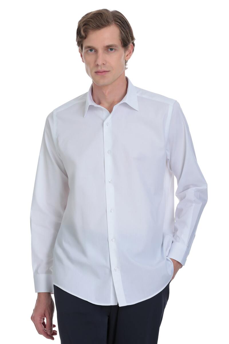 Beyaz Klasik Fit Slim Yaka Pamuklu Uzun Kollu Gömlek - Hatemoğlu