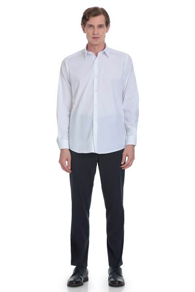 Beyaz Klasik Fit Slim Yaka Pamuklu Uzun Kollu Gömlek - 2