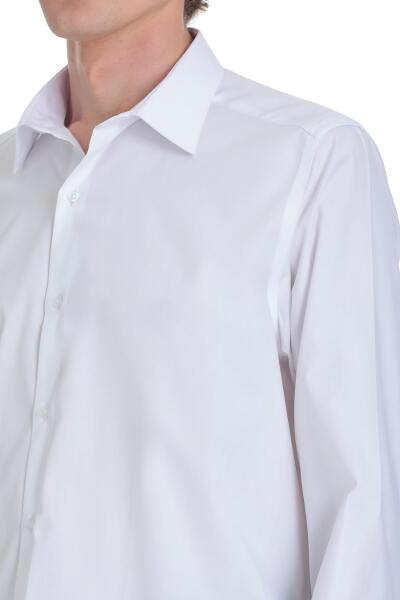 Beyaz Klasik Fit Slim Yaka Pamuklu Uzun Kollu Gömlek - 5