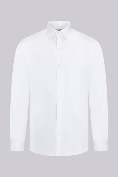 Beyaz Klasik Fit Slim Yaka Pamuklu Uzun Kollu Saten Gömlek 