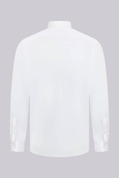 Beyaz Klasik Fit Slim Yaka Pamuklu Uzun Kollu Saten Gömlek - 2