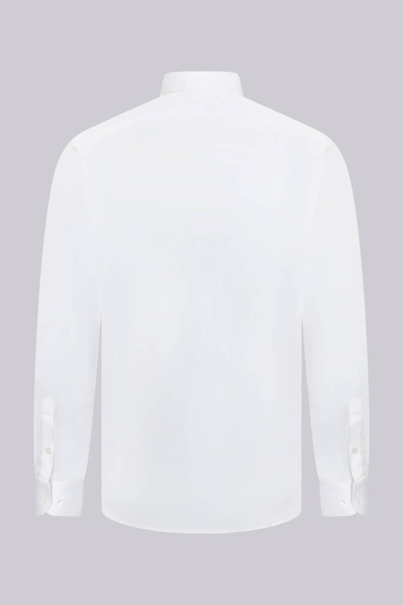 Beyaz Klasik Fit Slim Yaka Pamuklu Uzun Kollu Saten Gömlek - Saykı (1)