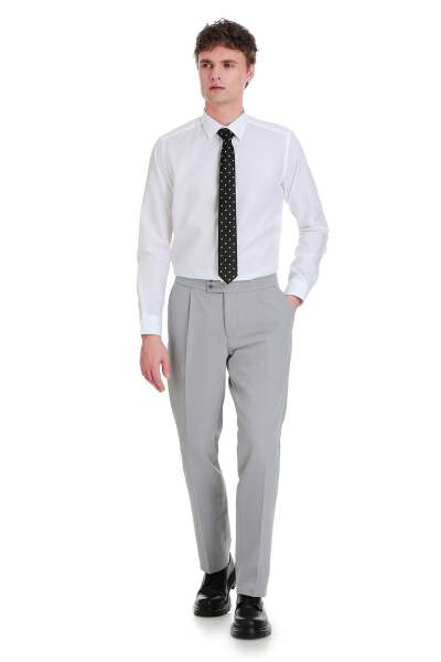 Beyaz Klasik Fit Slim Yaka Uzun Kollu Pamuklu Gömlek - 2