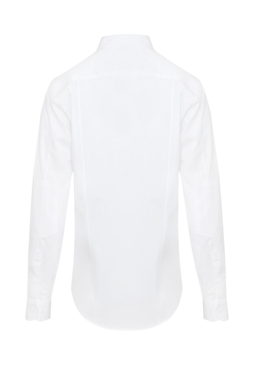 Beyaz Comfort Fit Düz 100% Pamuk Düğmeli Yaka Uzun Kollu Casual Gömlek - Thumbnail (1)