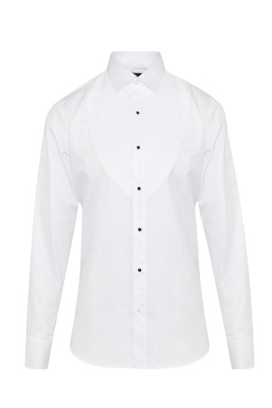 Beyaz Comfort Fit Düz 100% Pamuk Ata Yaka Manşetli Uzun Kol Saten Damatlık Gömlek - Thumbnail
