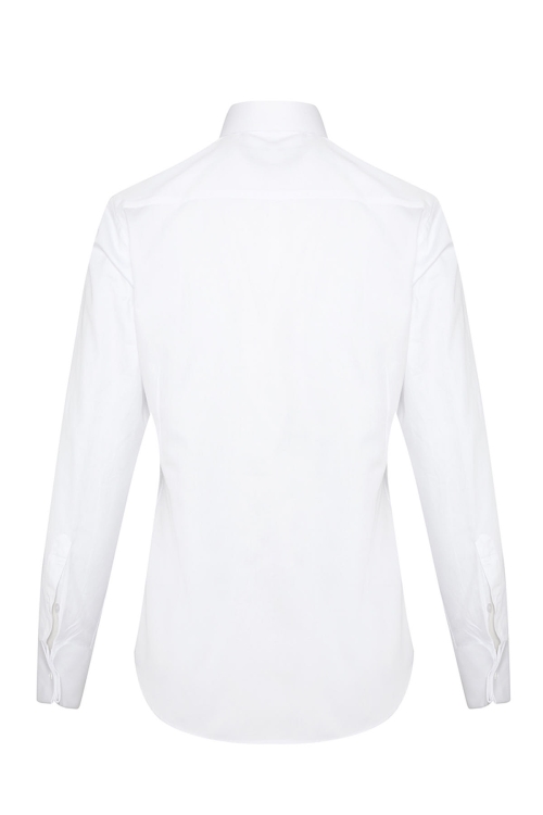 Beyaz Comfort Fit Düz 100% Pamuk Ata Yaka Manşetli Uzun Kol Saten Damatlık Gömlek - Thumbnail (1)
