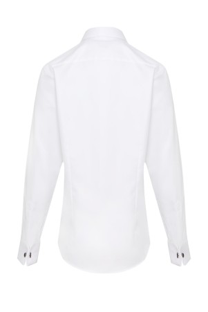 Beyaz Comfort Fit Desenli 100% Pamuk Slim Yaka Manşetli Uzun Kol Klasik Gömlek - Thumbnail