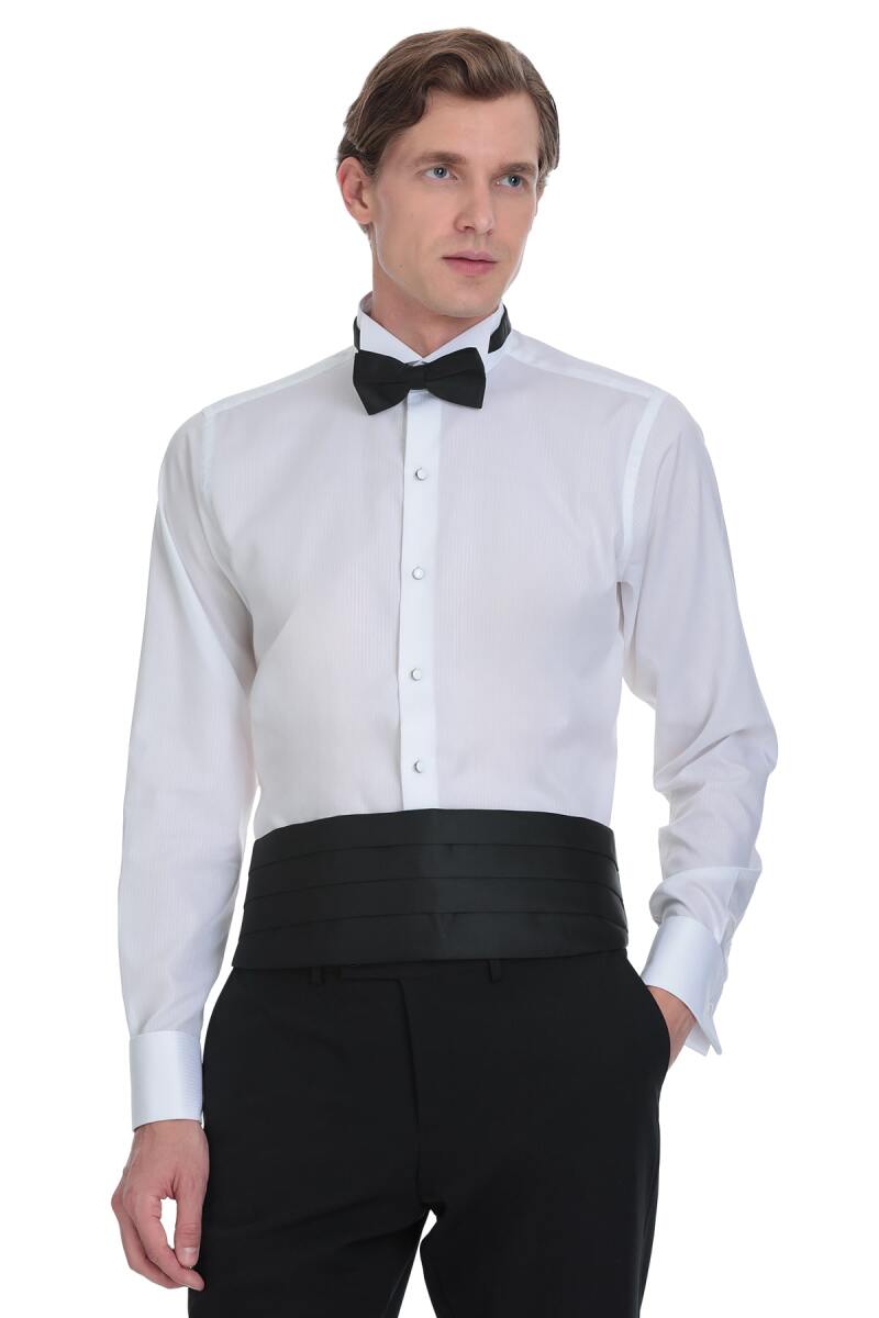 Beyaz Comfort Fit Ata Yaka 100% Pamuk Uzun Kollu Damatlık Gömlek