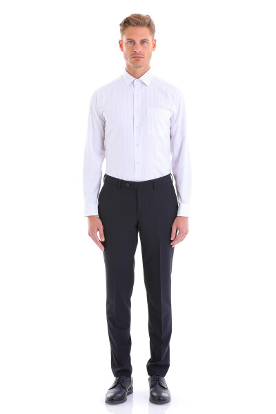 Lila Regular Fit Çizgili Pamuklu Slim Yaka Uzun Kollu Klasik Gömlek - 7