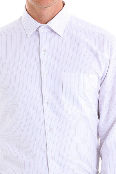 Lila Regular Fit Çizgili Pamuklu Slim Yaka Uzun Kollu Klasik Gömlek - 9