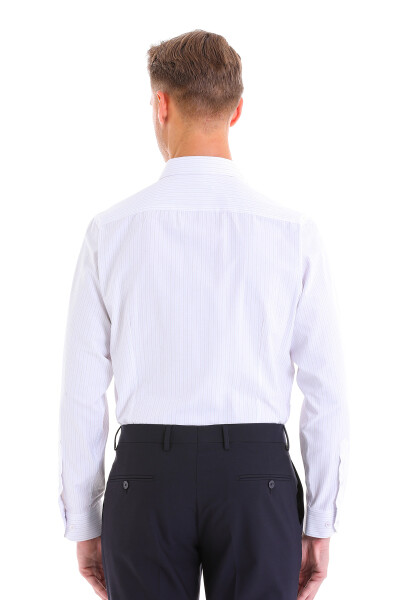 Lila Regular Fit Çizgili Pamuklu Slim Yaka Uzun Kollu Klasik Gömlek - 12