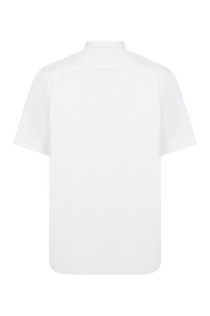 Beyaz Cepli Kısa Kol Klasik Gömlek - Thumbnail