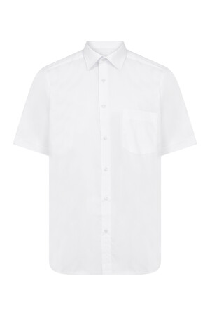 Beyaz Cepli Kısa Kol Klasik Gömlek - Thumbnail