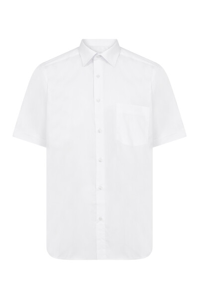 Beyaz Cepli Kısa Kol Klasik Gömlek - 1