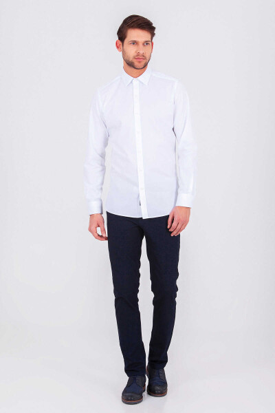 Beyaz Slim Fit 100% Pamuk Uzun Kol Spor Gömlek - 2