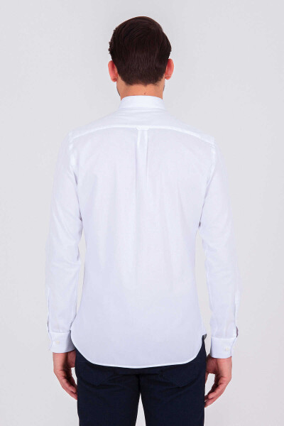 Beyaz Slim Fit 100% Pamuk Uzun Kol Spor Gömlek - 4