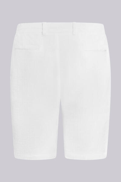 Beyaz Rahat Kesim 100% Pamuk Yandan Cepli Şort - 2