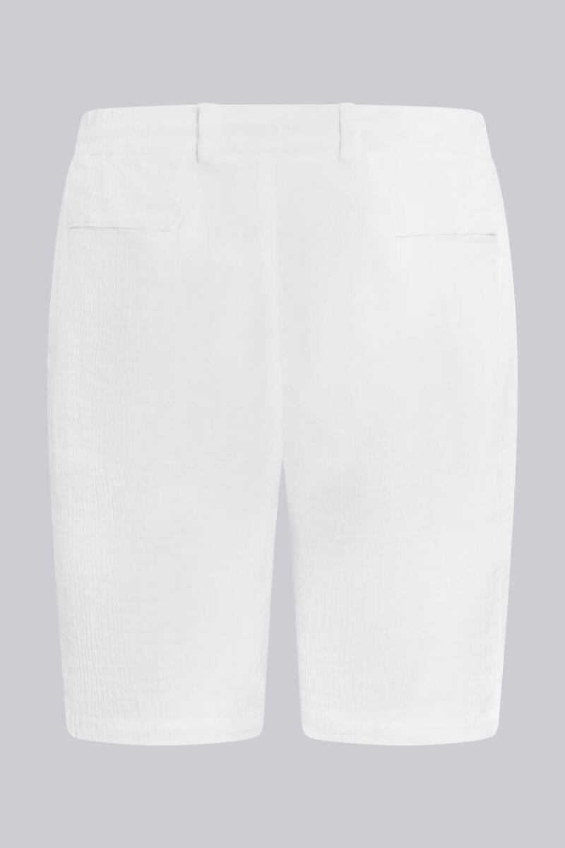Beyaz Rahat Kesim 100% Pamuk Yandan Cepli Şort - Saykı (1)