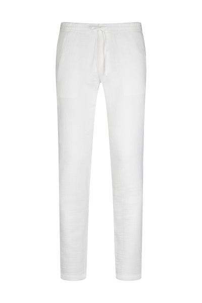 Beyaz Rahat Kesim Yandan Cepli 100% Pamuk Jogger Pantolon 