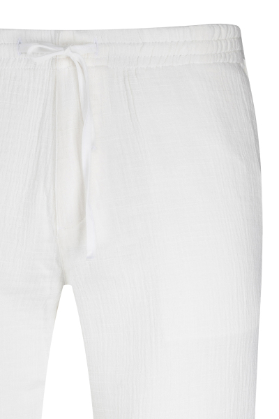 Beyaz Rahat Kesim Yandan Cepli 100% Pamuk Jogger Pantolon - 2