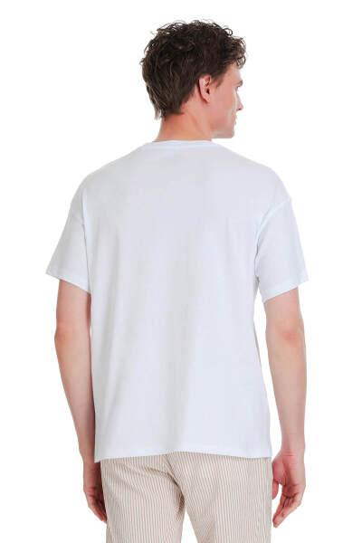 Beyaz Regular Fit 100% Pamuk Bisiklet Yaka Oversize Tişört - 5