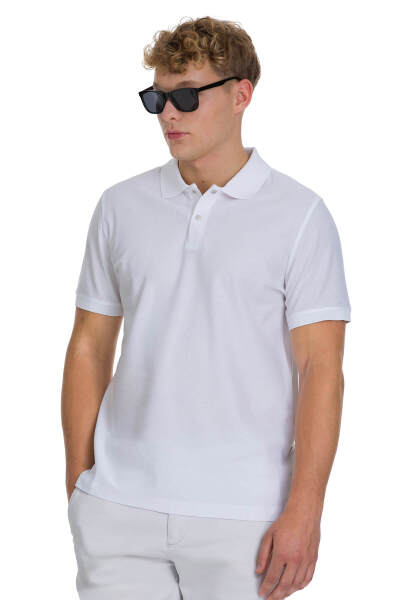 Beyaz Regular Fit 100% Pamuk Polo Yaka Merserize Tişört 
