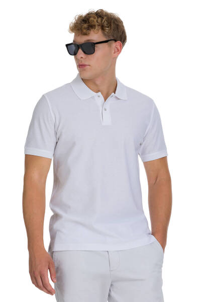 Beyaz Regular Fit 100% Pamuk Polo Yaka Merserize Tişört - 3