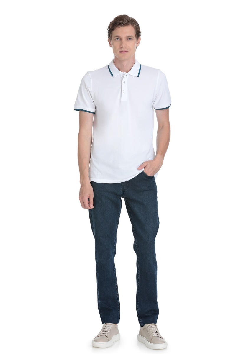 Beyaz Regular Fit 100% Pamuk Polo Yaka Rayon Tişört - Saykı (1)