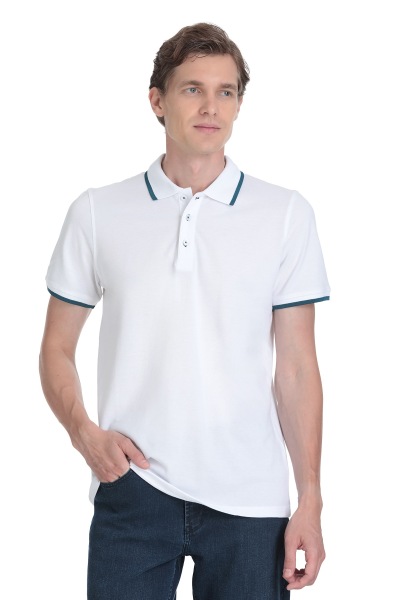 Beyaz Regular Fit 100% Pamuk Polo Yaka Rayon Tişört - 3