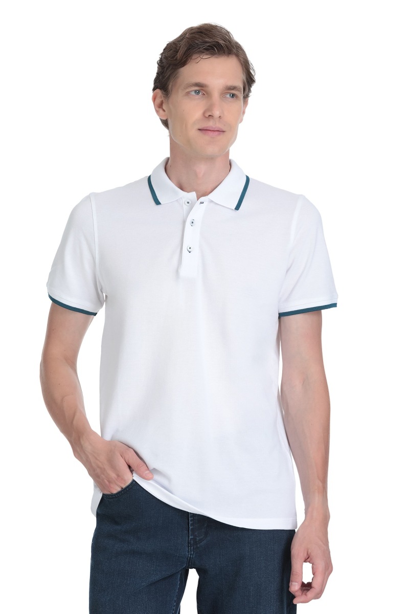 Beyaz Regular Fit 100% Pamuk Polo Yaka Rayon Tişört - Saykı (1)