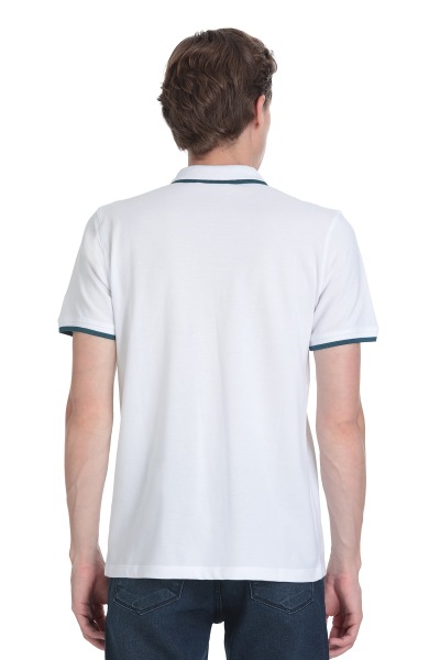 Beyaz Regular Fit 100% Pamuk Polo Yaka Rayon Tişört - 5