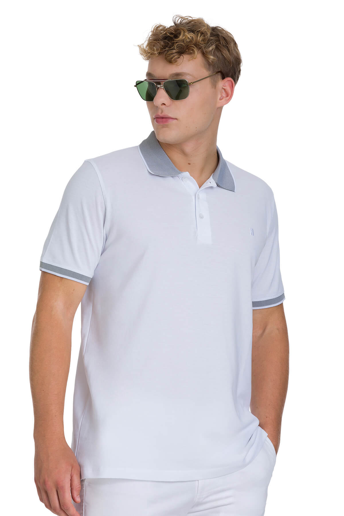 Beyaz Regular Fit 100% Pamuklu Polo Yaka Tişört - 1