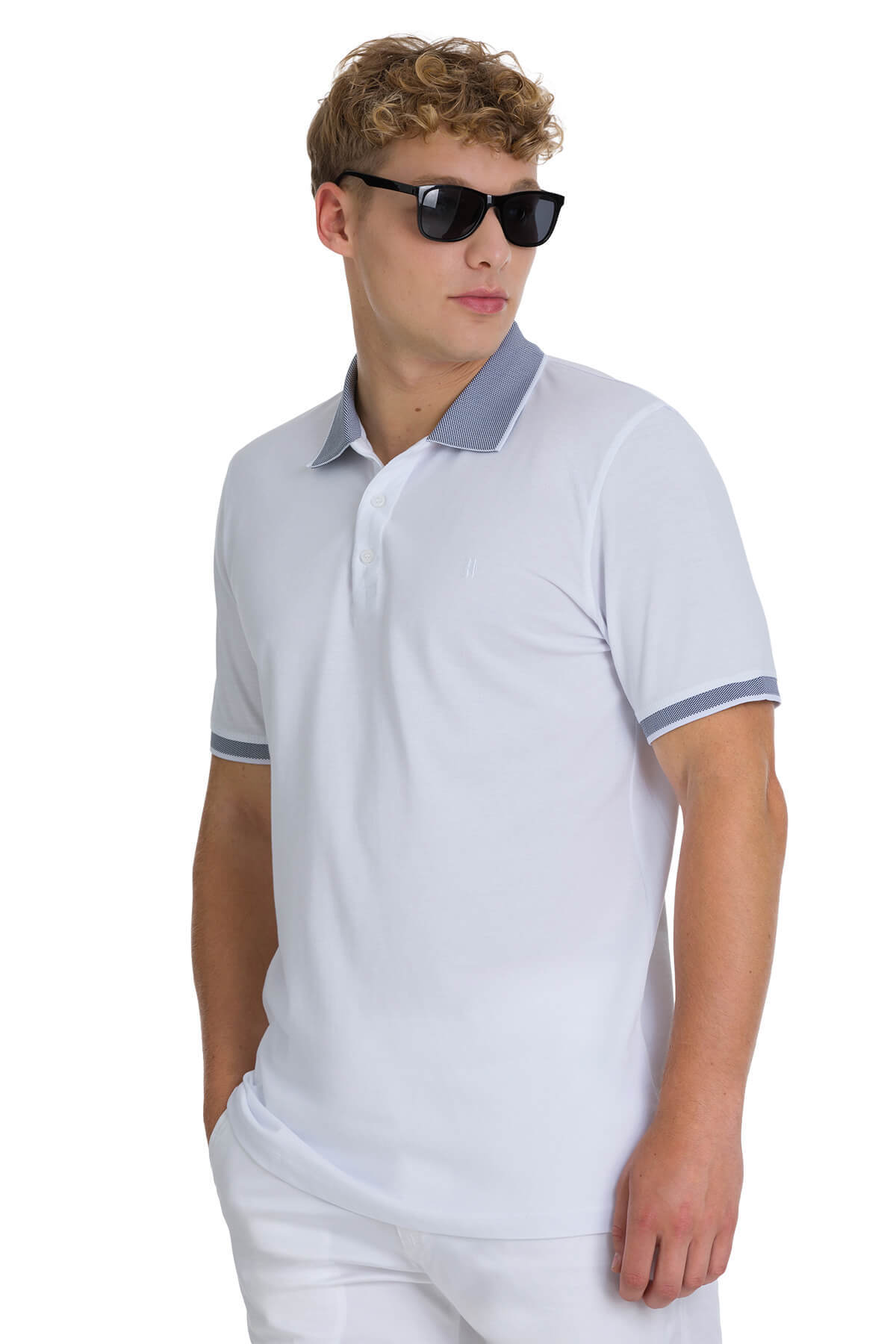 Beyaz Regular Fit 100% Pamuklu Polo Yaka Tişört - 1