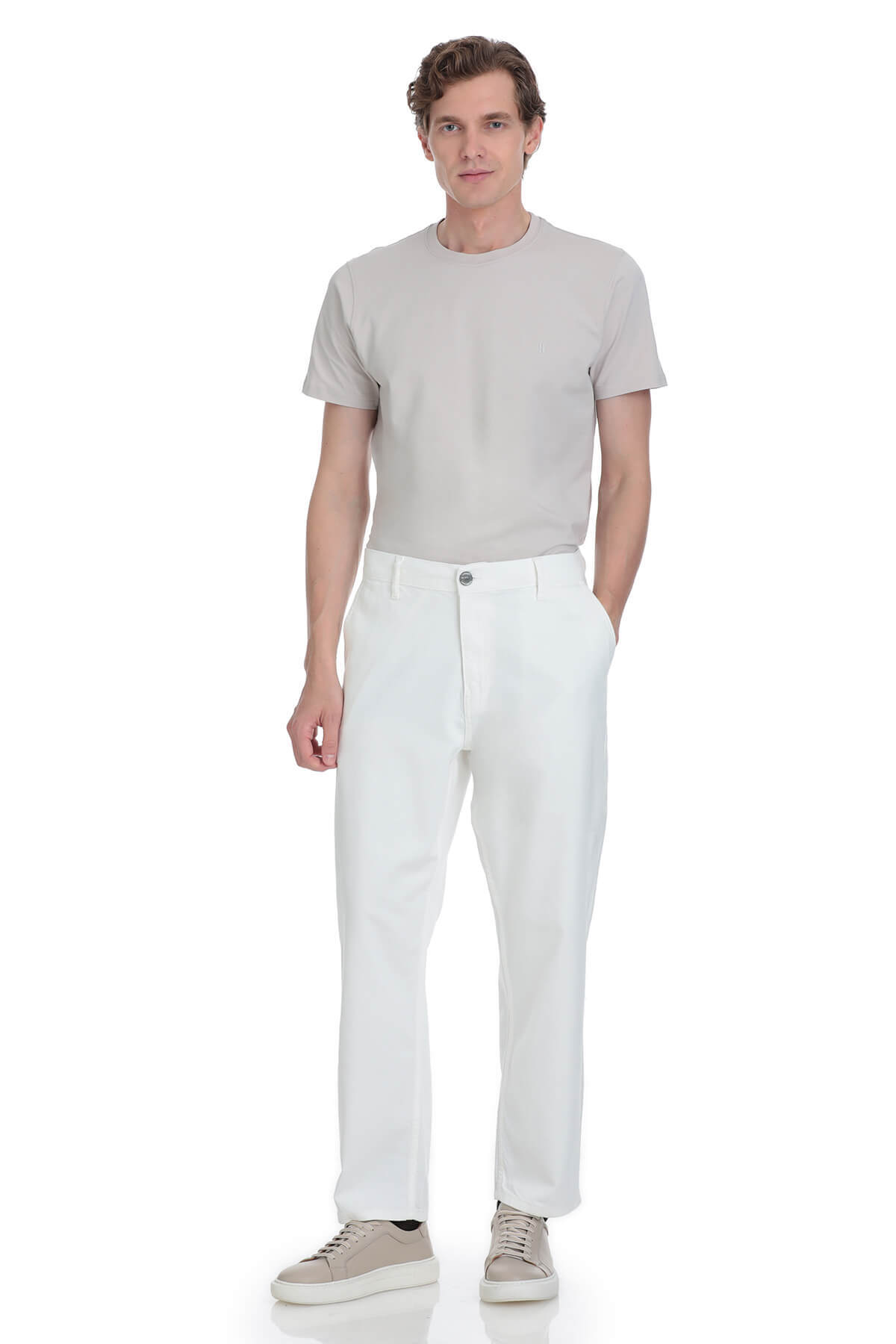 Beyaz Regular Fit 5 Cep 100% Pamuk Kot Pantolon - 2