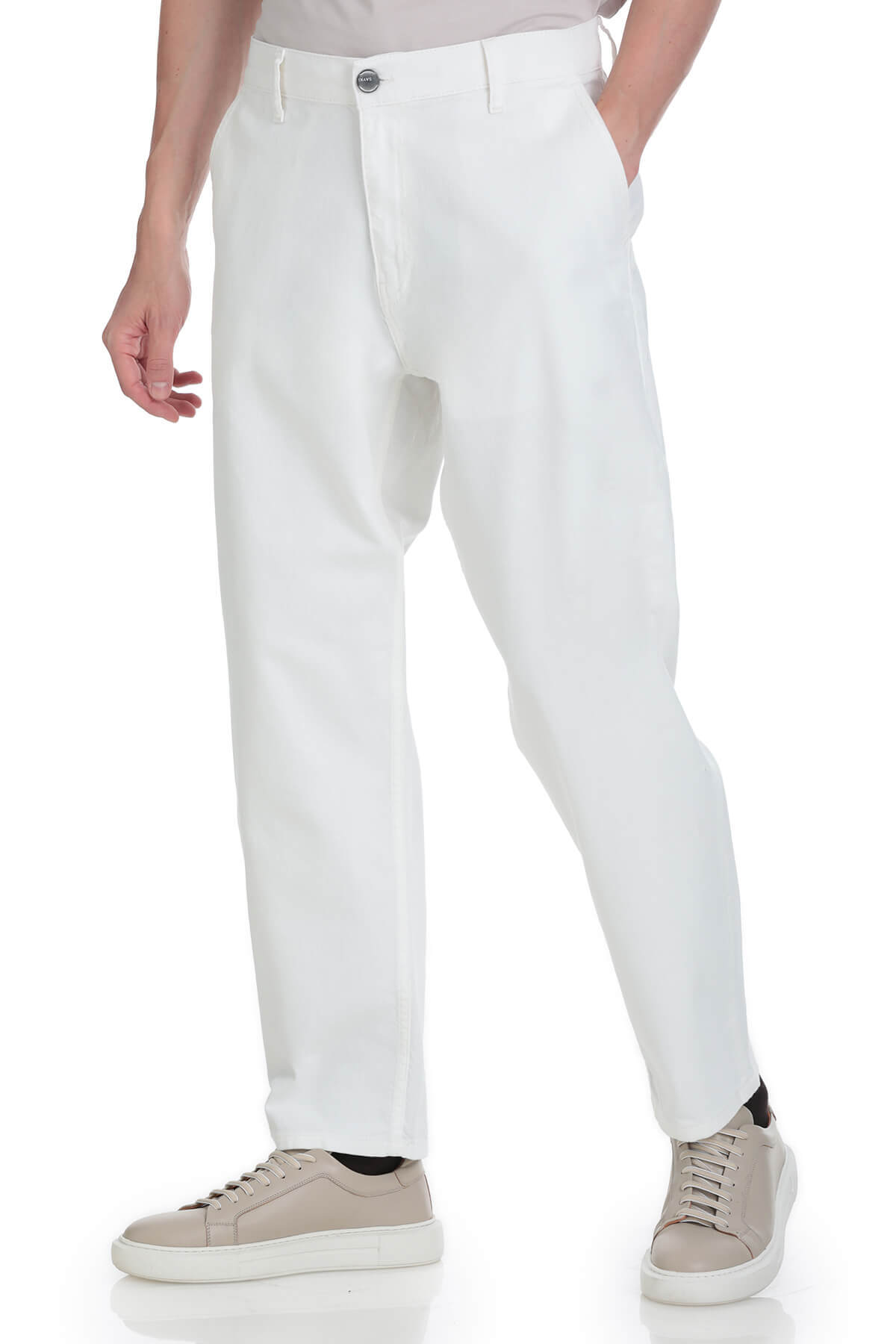 Beyaz Regular Fit 5 Cep 100% Pamuk Kot Pantolon - 4
