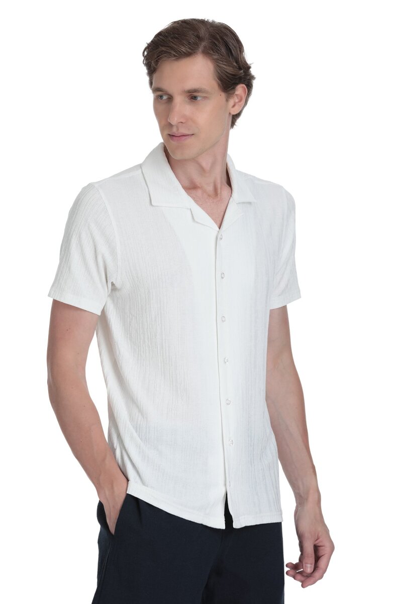 Beyaz Regular Fit Apaş Yaka Gömlek - Saykı