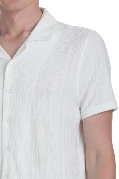 Beyaz Regular Fit Apaş Yaka Gömlek - 4