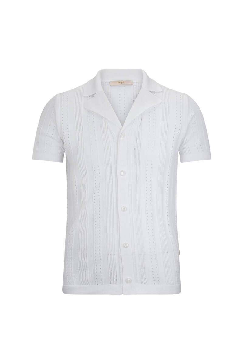 Beyaz Regular Fit Apaş Yaka Gömlek Tişört - Saykı