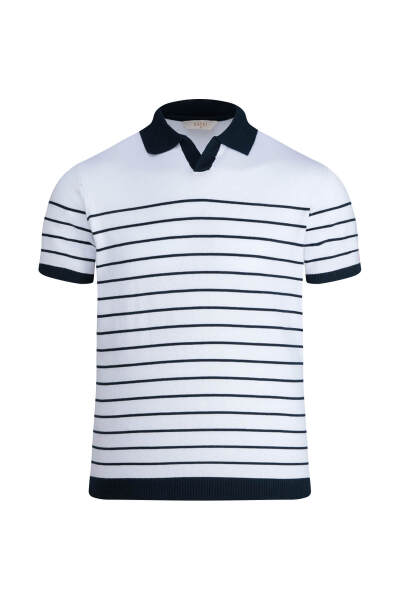 Beyaz Regular Fit Apaş Yaka Pamuklu Tişört - 1