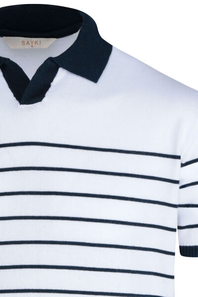 Beyaz Regular Fit Apaş Yaka Pamuklu Tişört - 2