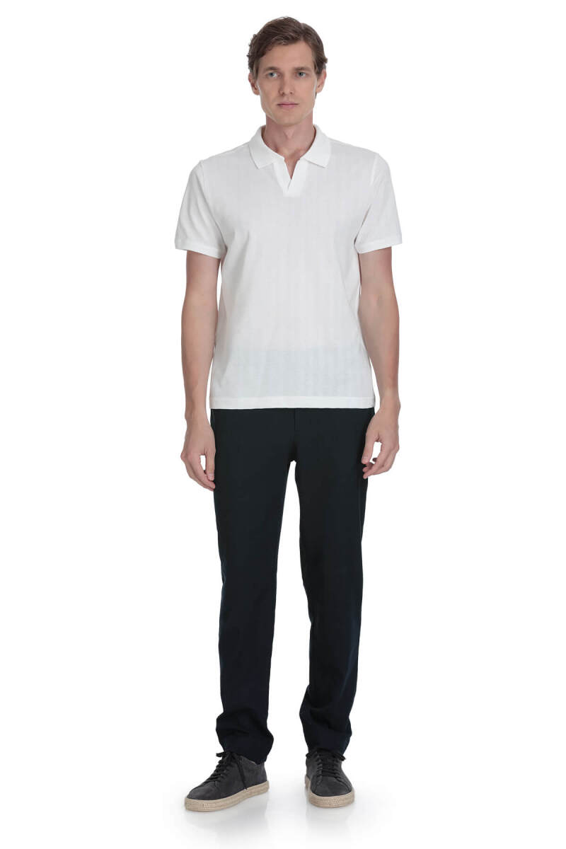 Beyaz Regular Fit Apaş Yaka Pamuklu Tişört - Hatemoğlu (1)