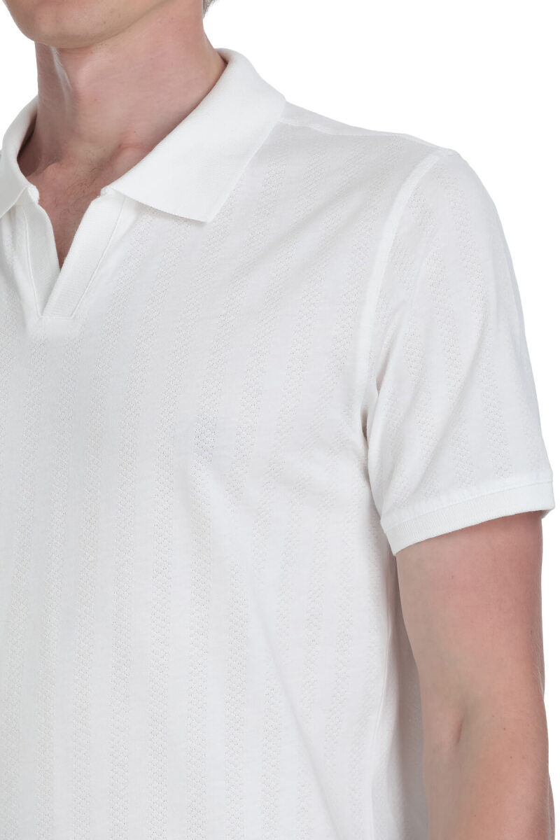 Beyaz Regular Fit Apaş Yaka Pamuklu Tişört - Hatemoğlu (1)