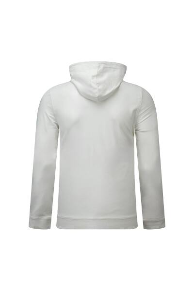 Beyaz Regular Fit Baskılı Kapüşonlu Sweatshirt - 3