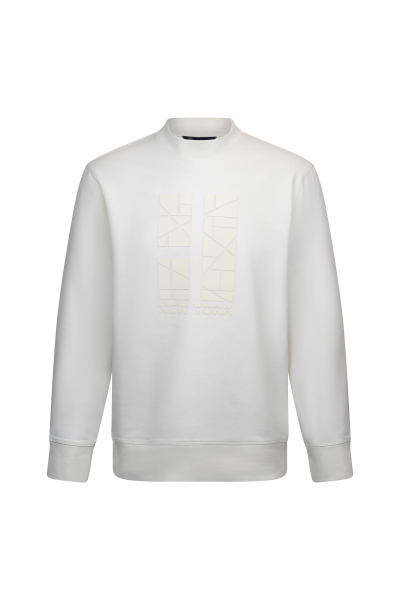 Beyaz Regular Fit Baskılı Pamuklu Bisiklet Yaka Sweatshirt 