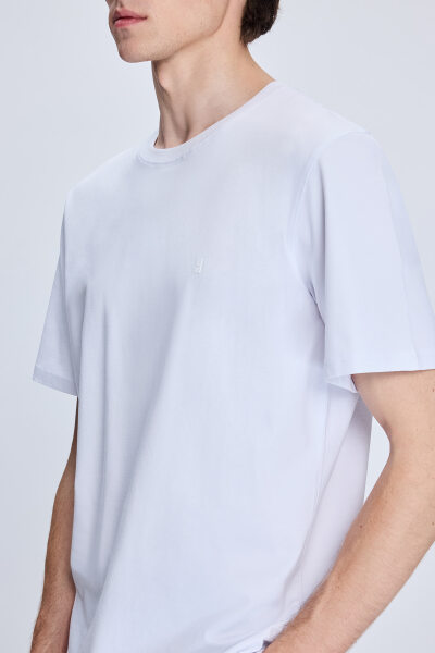 Beyaz Regular Fit Bisiklet Yaka Pamuklu Tişört - 4